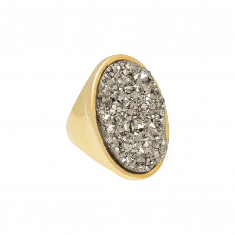 Anel Fane's Pedras Naturais Drusa Platina Metal Dourado