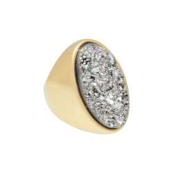 Anel Fane's Pedras Naturais Drusa Platina Metal Dourado
