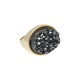 Anel Fane's Pedras Naturais Drusa Negra Metal Dourado