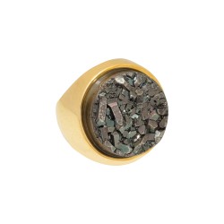 Anel Fane's Pedras Naturais Drusa Negra Metal Dourado