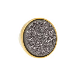 Anel Fane's Pedras Naturais Drusa Titânio Metal Dourado