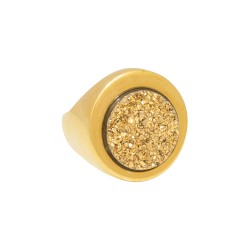 Anel Fane's Pedras Naturais Drusa Ouro Metal Dourado
