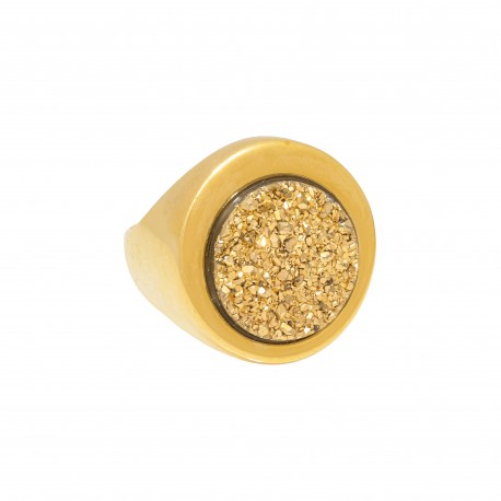 Anel Fane's Pedras Naturais Drusa Ouro Metal Dourado
