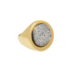 Anel Fane's Pedras Naturais Drusa Platina Metal Dourado