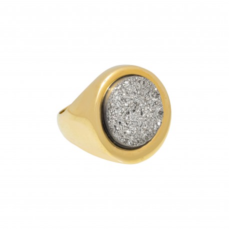 Anel Fane's Pedras Naturais Drusa Platina Metal Dourado