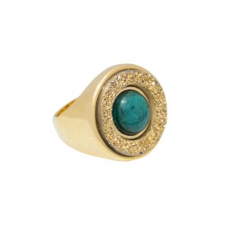 Anel Fane's Pedras Naturais Drusa Ouro Jaspe Metal Dourado