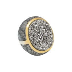 Anel Fane's Pedras Naturais Drusa Platina Metal Grafite Dourado