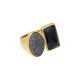 Anel Fane's Pedras Naturais Drusa Negra Onix Metal Dourado