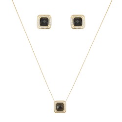 Conjunto Fane's Pedras Naturais Onix Zircônia Dourado