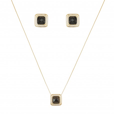 Conjunto Fane's Pedras Naturais Onix Zircônia Dourado