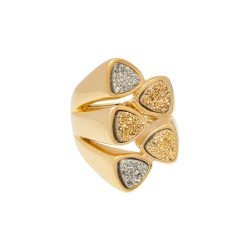 Anel Fane's Pedras Naturais Drusa Ouro Platina Metal Dourado