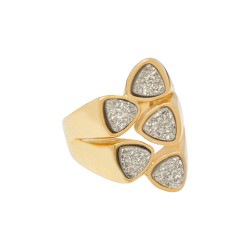 Anel Fane's Pedras Naturais Drusa Platina Metal Dourado