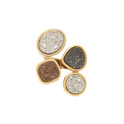 Anel Fane's Pedras Naturais Drusas Coloridas Metal Dourado