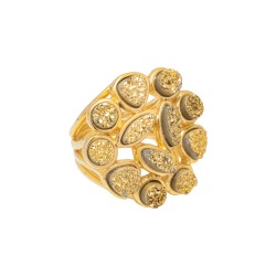 Anel Fane's Pedras Naturais Drusa Ouro Metal Dourado
