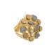Anel Fane's Pedras Naturais Drusa Ouro Platina Metal Dourado