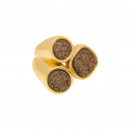 Anel Fane's Pedras Naturais Drusa Bronze Metal Dourado