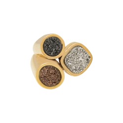 Anel Fane's Pedras Naturais Drusas Coloridas Metal Dourado