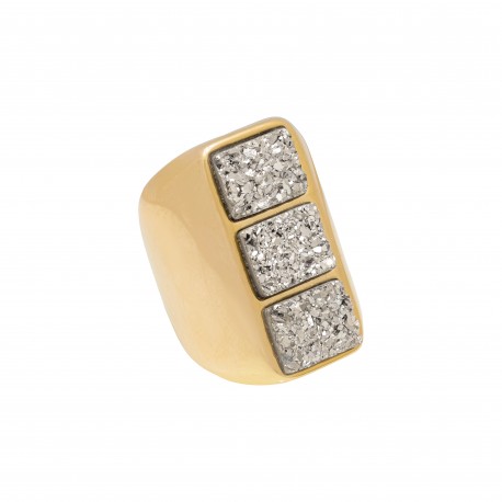 Anel Fane's Pedras Naturais Drusa Platina Metal Dourado