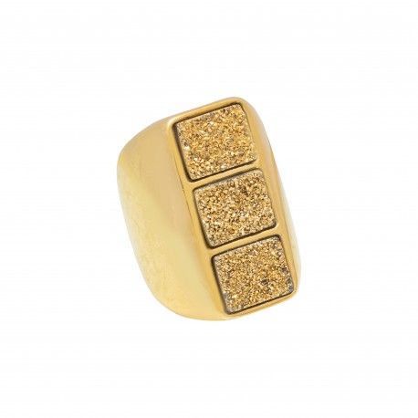 Anel Fane's Pedras Naturais Drusa Ouro Metal Dourado
