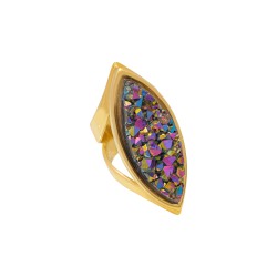 Anel Fane's Pedras Naturais Drusa Ametista Metal Dourado