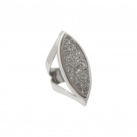 Anel Fane's Pedras Naturais Drusa Platina Metal Prata