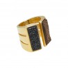 Anel Fane's Pedras Naturais Drusa Bronze Negra Metal Dourado