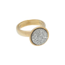 Anel Fane's Pedras Naturais Drusa Platina Metal Dourado