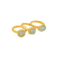 Anel Fane's Pedras Naturais Drusa Azul Céu Kit Metal Dourado