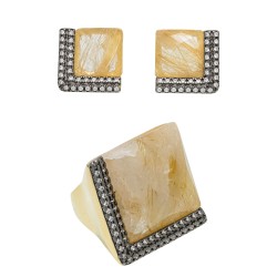 Conjunto Fane's Pedra Natural Quartzo zircônias Metal Dourado