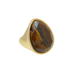 Anel Fane's Pedra Natural Olho de Tigre Metal Dourado