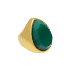 Anel Fane's Pedra Natural Àgata Esmeralda Metal Dourado