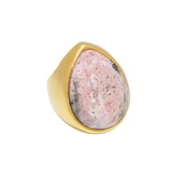 Anel Fane's Pedra Natural Rodocrosita Metal Dourado