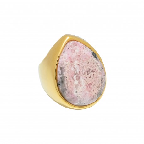 Anel Fane's Pedra Natural Rodocrosita Metal Dourado
