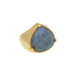 Anel Fane's Pedra Natural Quartzo Azul Metal Dourado