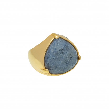 Anel Fane's Pedra Natural Quartzo Azul Metal Dourado