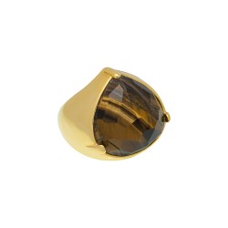 Anel Fane's Pedra Natural Olho de Tigre Metal Dourado