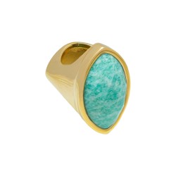 Anel Fane's Pedra Natural Amazonita Turquesa Metal Dourado