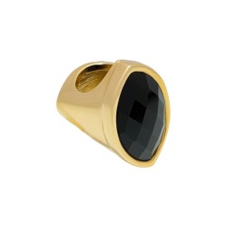 Anel Fane's Pedra Natural Onix Metal Dourado