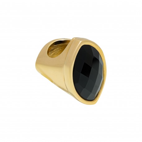 Anel Fane's Pedra Natural Onix Metal Dourado