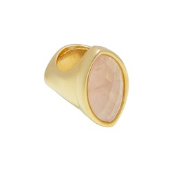 Anel Fane's Pedra Natural Quartzo Rosa Metal Dourado