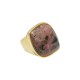 Anel Fane's Pedra Natural Rodonita Rosa Metal Dourado