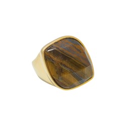 Anel Fane's Pedra Natural Olho de Tigre Metal Dourado