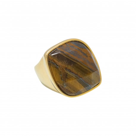 Anel Fane's Pedra Natural Olho de Tigre Metal Dourado