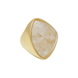 Anel Fane's Pedra Natural Quartzo Rutilado Metal Dourado