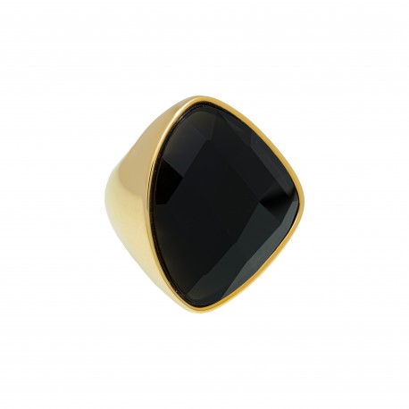 Anel Fane's Pedra Natural Onix Metal Dourado