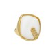 Anel Fane's Pedra Natural Madrepérola Zircônias Metal Dourado