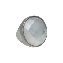 Anel Fane's Pedra Natural Cristal Perolado Metal Grafite