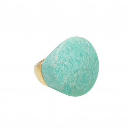 Anel Fane's Pedra Natural Amazonita Turquesa Metal Dourado