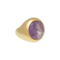 Anel Fane's Pedra Natural Cristal Ametista Metal Dourado