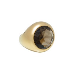Anel Fane's Pedra Natural Cristal Mocca Metal Dourado